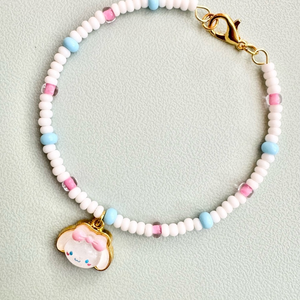 Pink and Blue Beaded Jewelry Bracelet with Sweet Charm